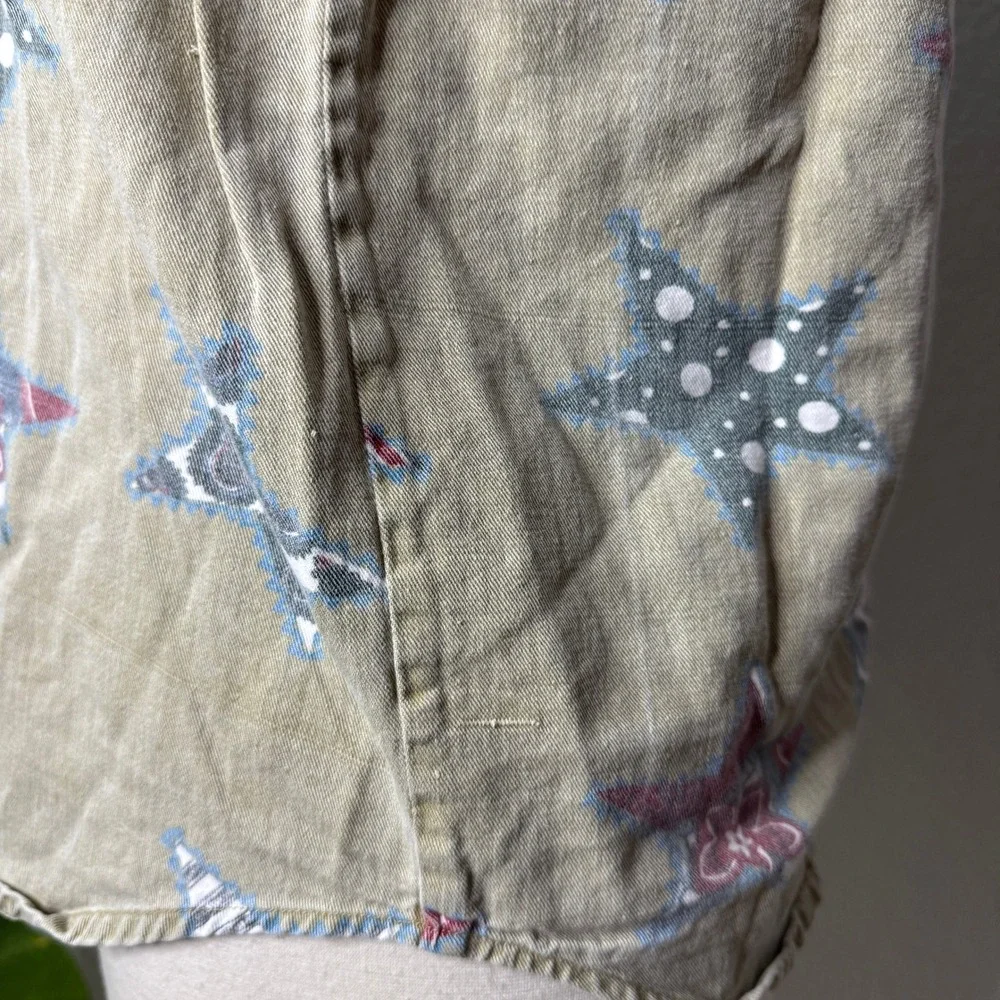 Vintage Quizz New York Americana Star Print Sleeveless Button Up Top Size Small